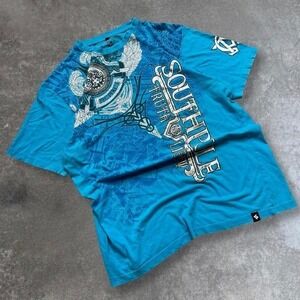 Southpole Mens Graphic T Shirt Bright Blue Short Sleeve Crew Neck Size XXL
